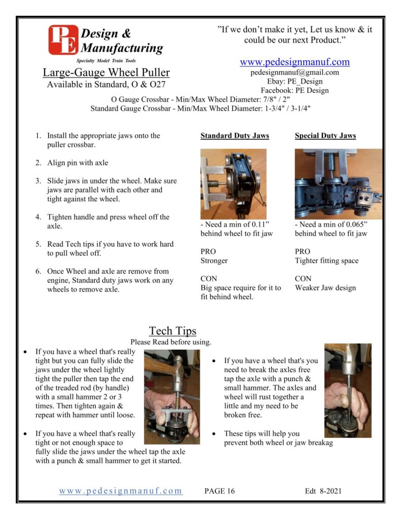 Large Gauge Wheel Puller w/ Standard & Special Duty Jaws Comb O Gauge