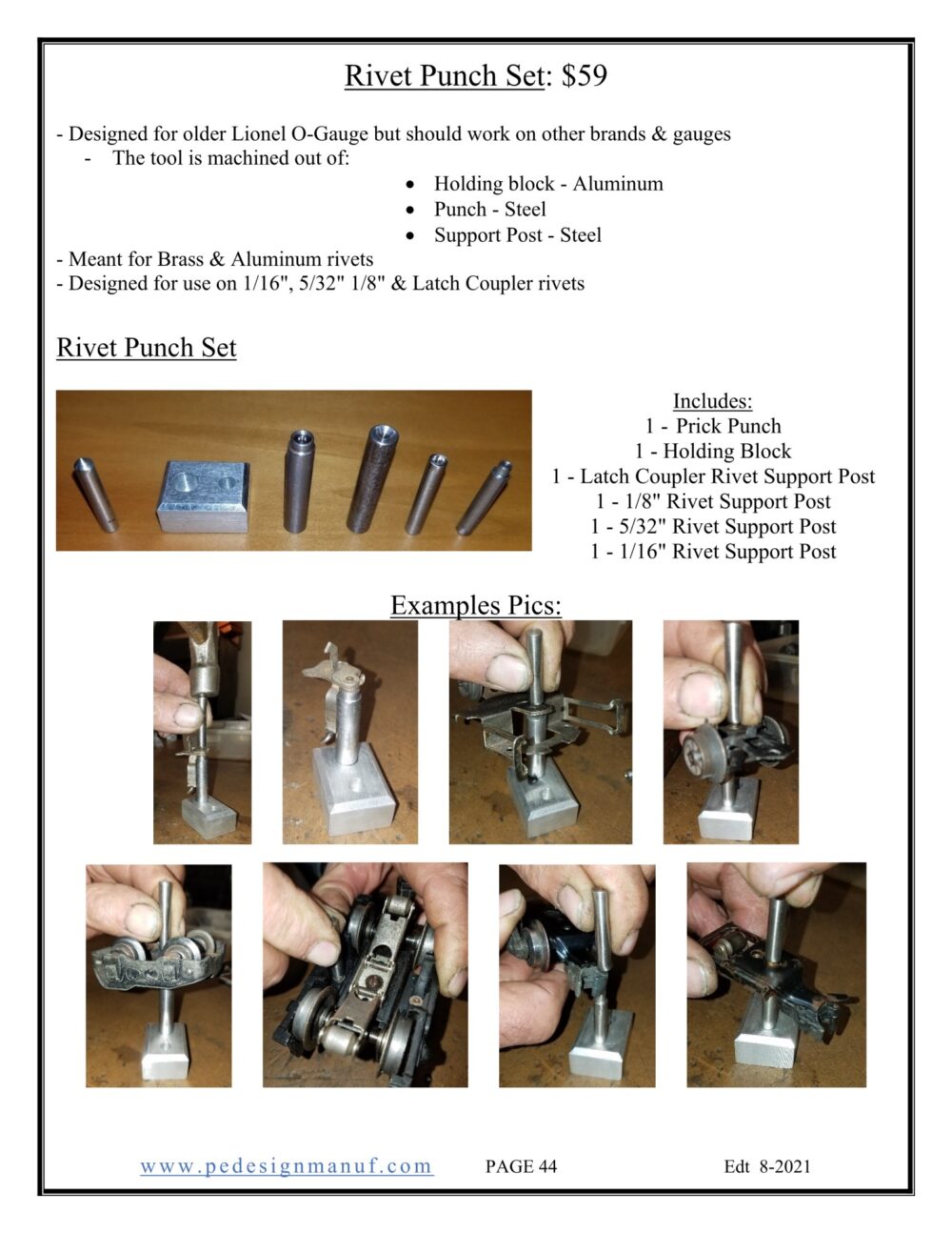 Rivet Punch Set – O gauge - PE Design & Manufacturing